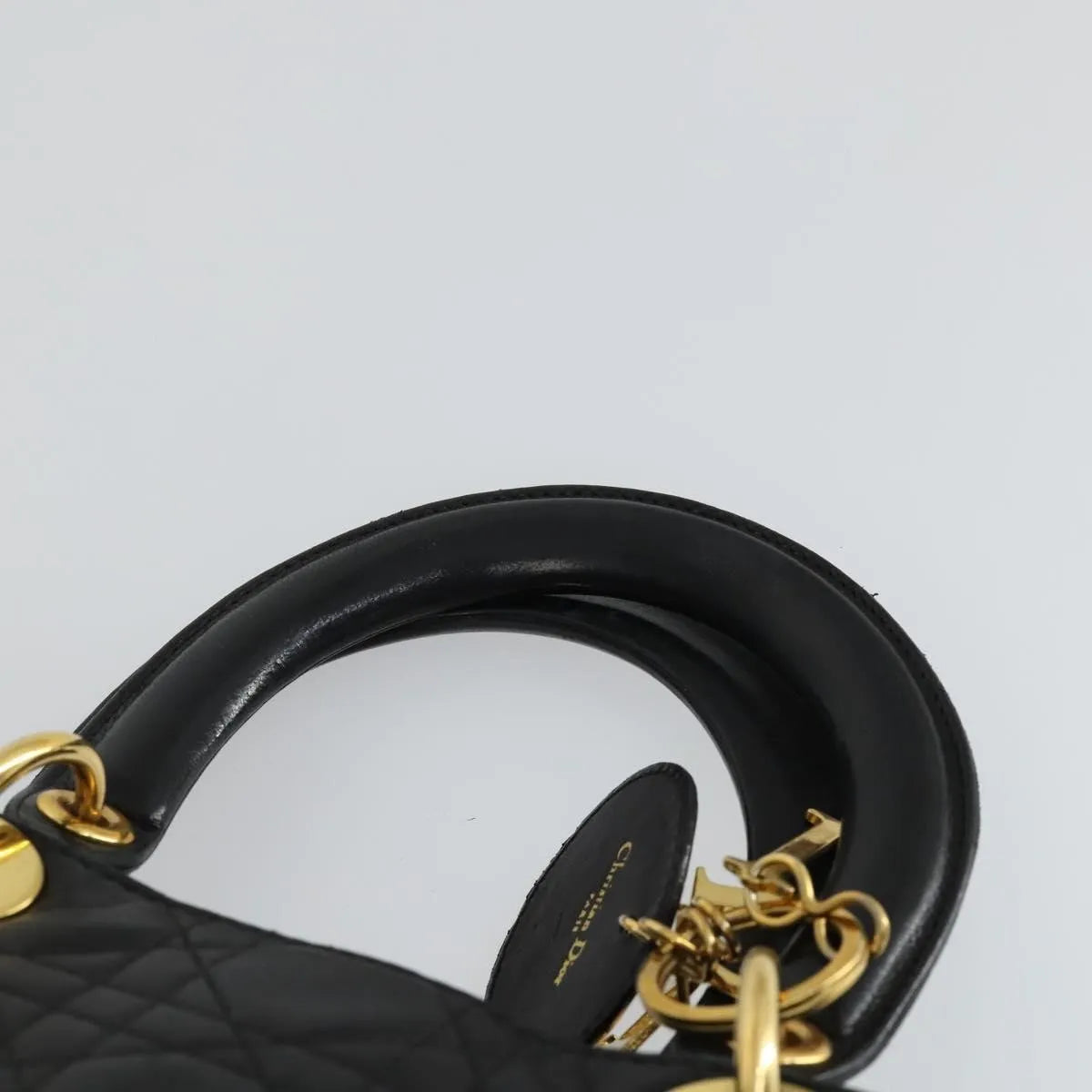 Christian Dior Lady Cannage Matelassé Black Leather Tote Bag Bag (Pre-Owned)