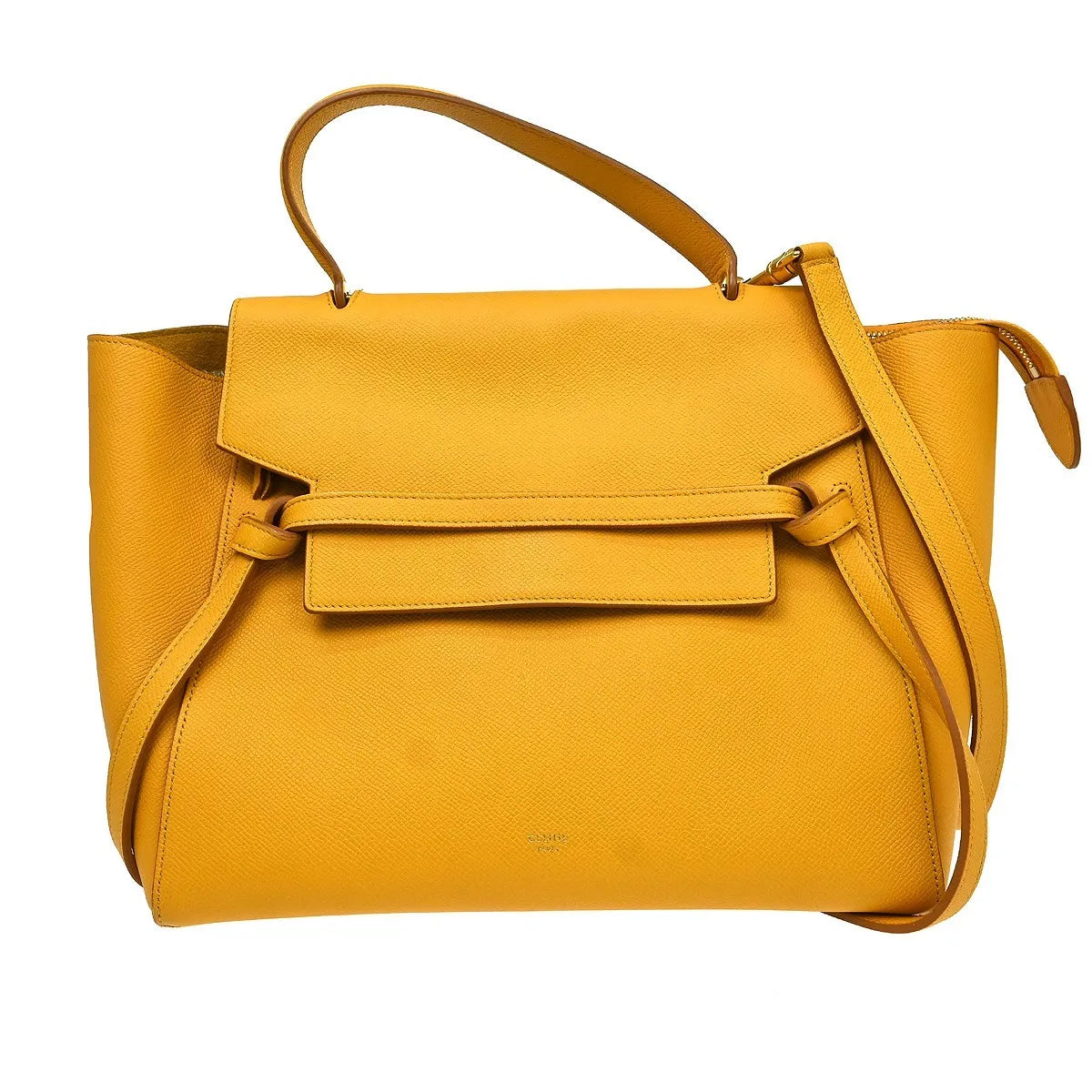 Celine Belt Textured Leather Yellow Leather Handbag (Pre-Owned)