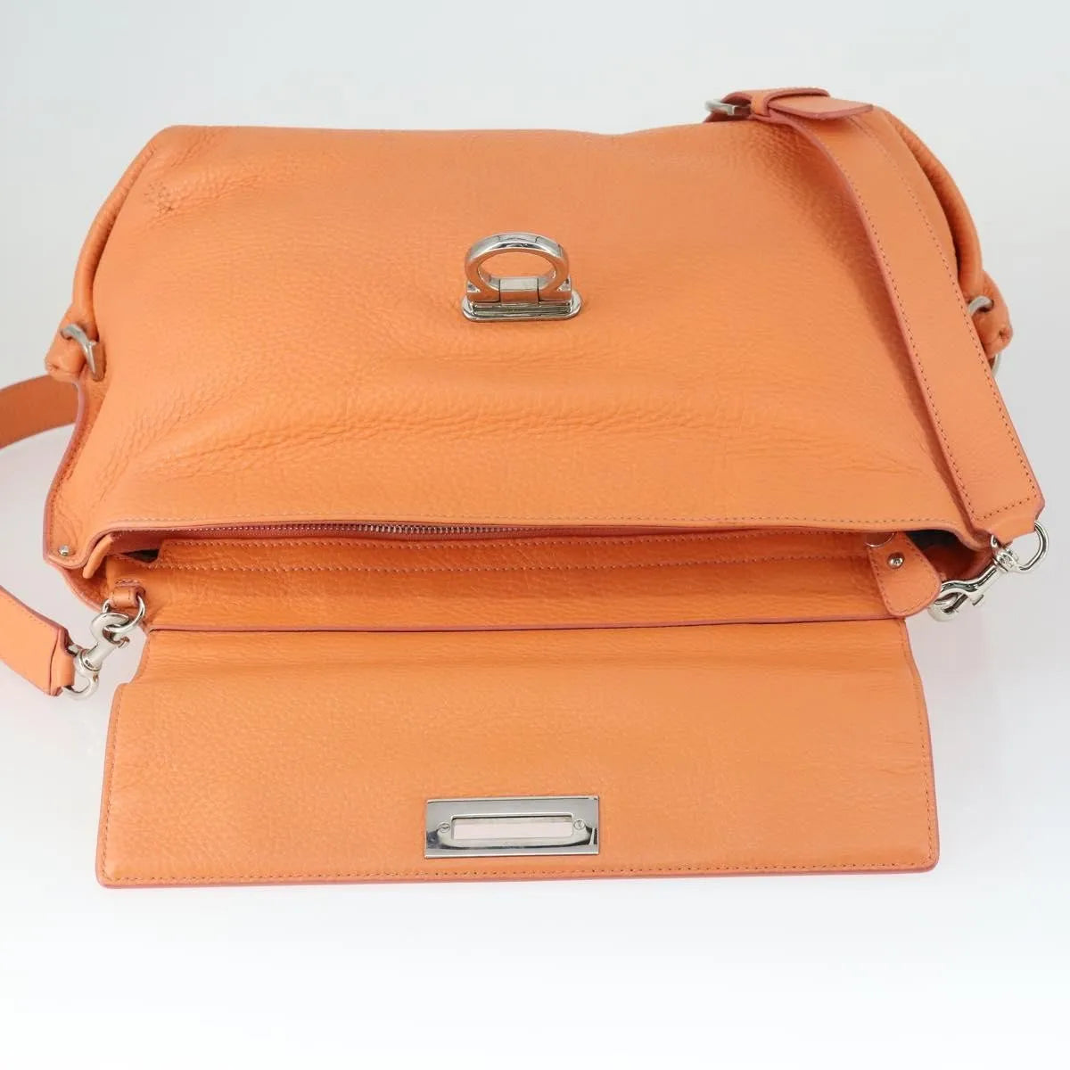 Salvatore Ferragamo Sofia Satchel Grainy Leather Orange Leather Handbag (Pre-Owned)