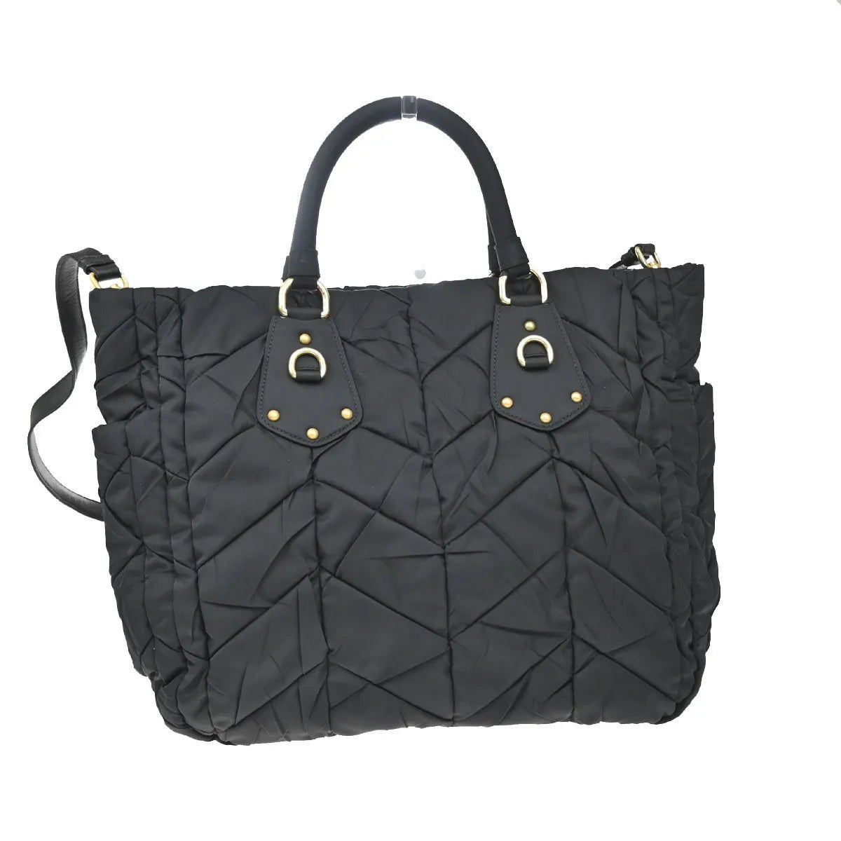 Prada Convertible Side Pocket Tote Chevron Tessuto Black Nylon Tote Bag Bag (Pre-Owned)