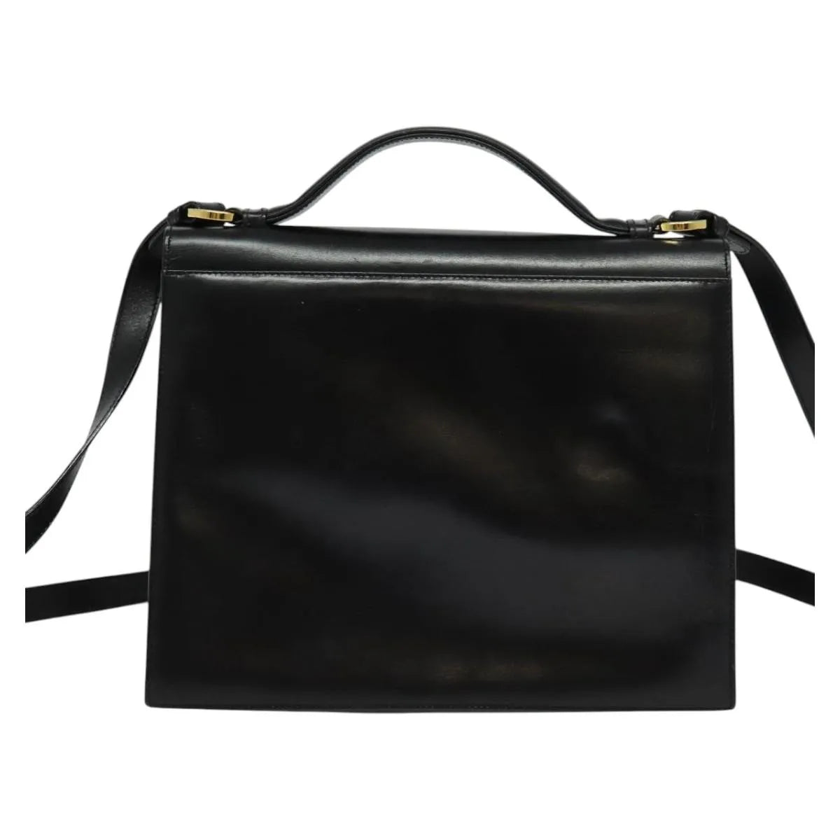 Salvatore Ferragamo Gancini Convertible Top Handle Leather Black Leather Handbag (Pre-Owned)