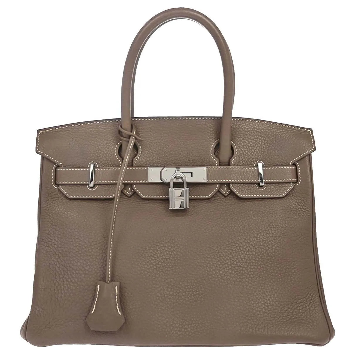 Hermes Birkin Etoupe Taurillon Clémence With Palladium Hardware Gray Calfskin Handbag (Pre-Owned)