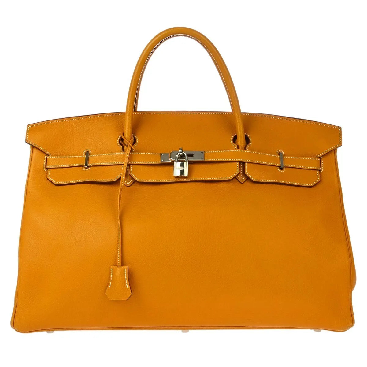 Hermes Birkin Orange Fjord With Palladium Hardware Brown Leather Handbag (Pre-Owned)
