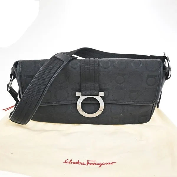 Salvatore Ferragamo Gancini Canvas Black Canvas Shoulder Bag Bag (Pre-Owned)