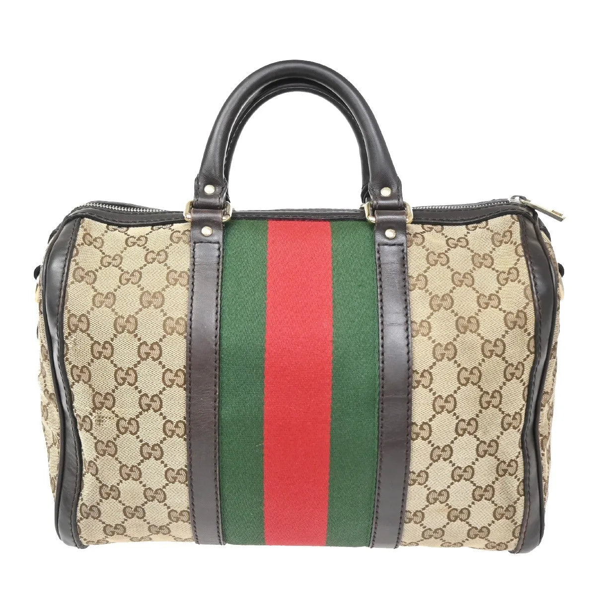 Gucci Vintage Web Boston Gg Canvas Brown Canvas Handbag (Pre-Owned)