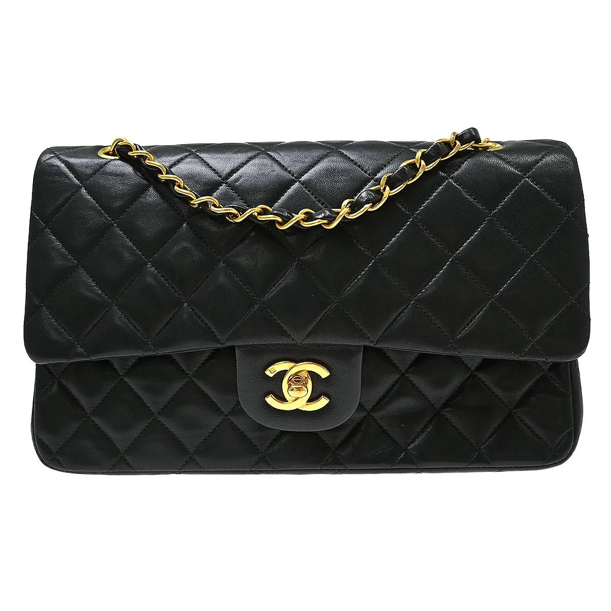 Chanel Timeless - Classic Double Flap Quilted Lambskin Black Leather Shoulder Bag Bag (Pre-Owned)