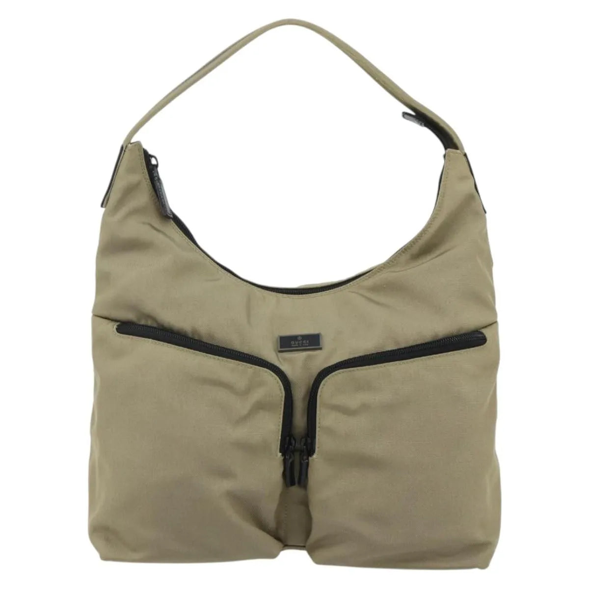 Gucci Double Pocket Hobo Nylon Beige Nylon Shoulder Bag Bag (Pre-Owned)