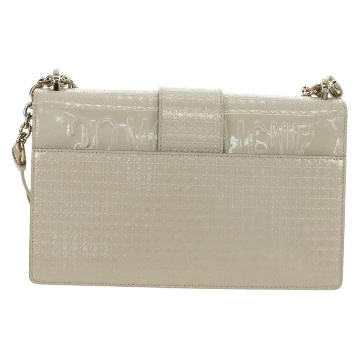 Christian Dior 30 Montaigne Chain Flap Micro Cannage Metallic Calfskin Beige Patent_Leather Shoulder Bag Bag (Pre-Owned)