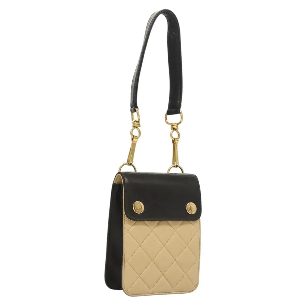 Chanel Vintage Button Waist Quilted Lambskin Beige Leather Handbag (Pre-Owned)