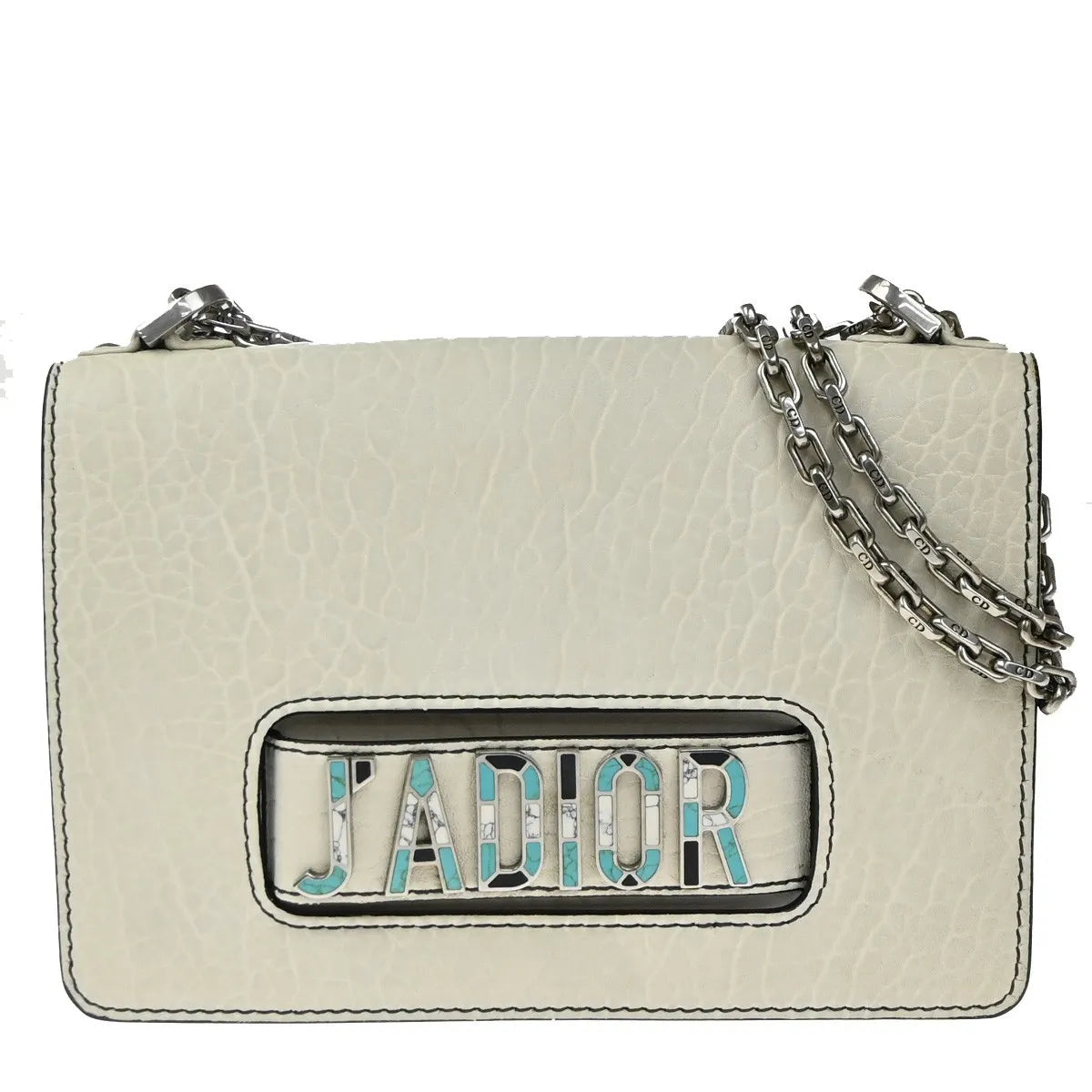 Christian Dior J'adior Flap Canyon Grained Lambskin With Mosaic Detail White Leather Shoulder Bag Bag (Pre-Owned)