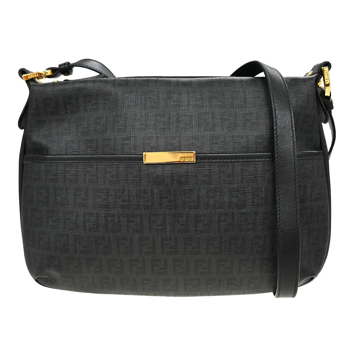 Fendi Front Pocket Messenger Zucchino Coated Canvas Black Pvc Shoulder Bag Bag (Pre-Owned)