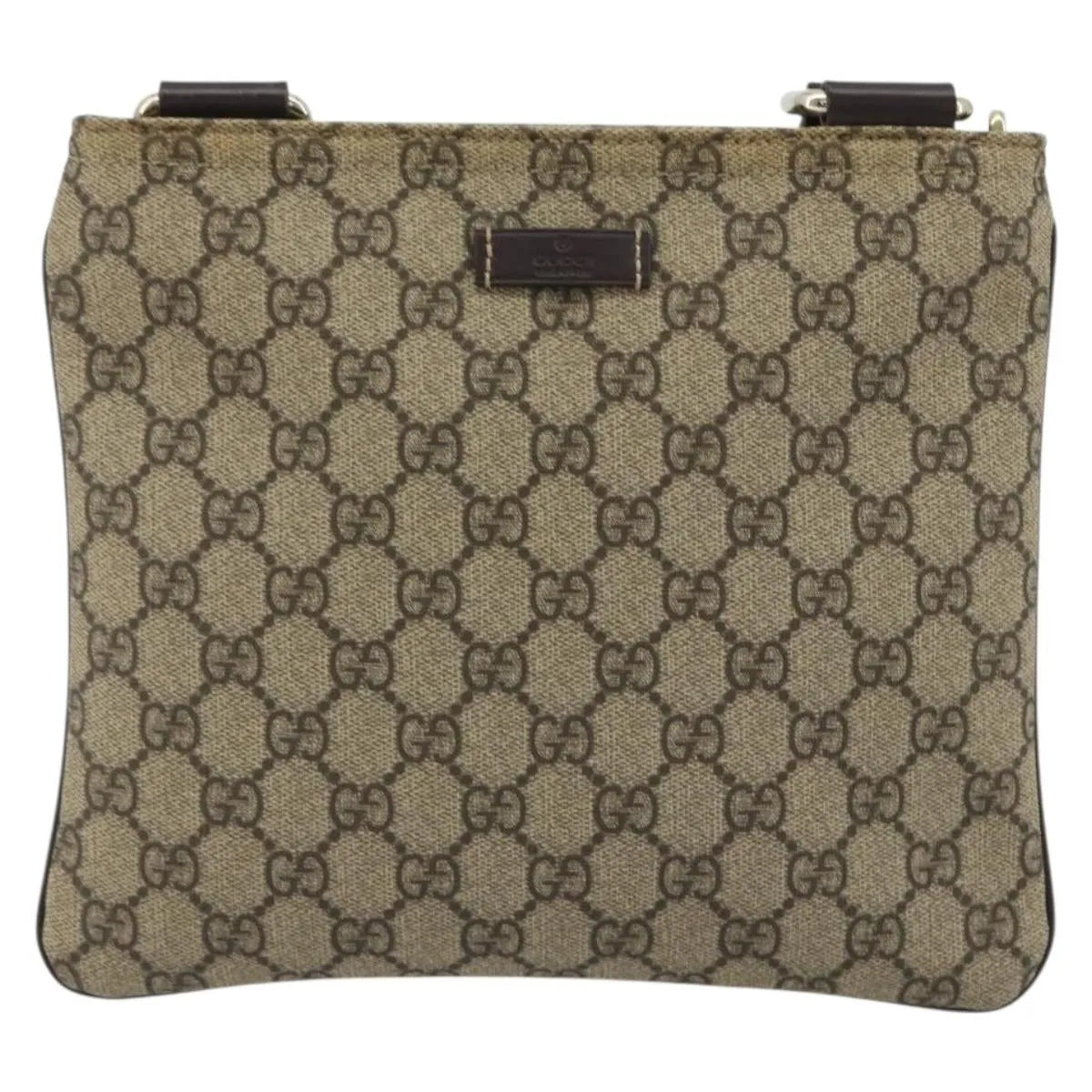 Gucci Zip Top Messenger Gg Canvas With Leather Beige Canvas Shoulder Bag Bag (Pre-Owned)