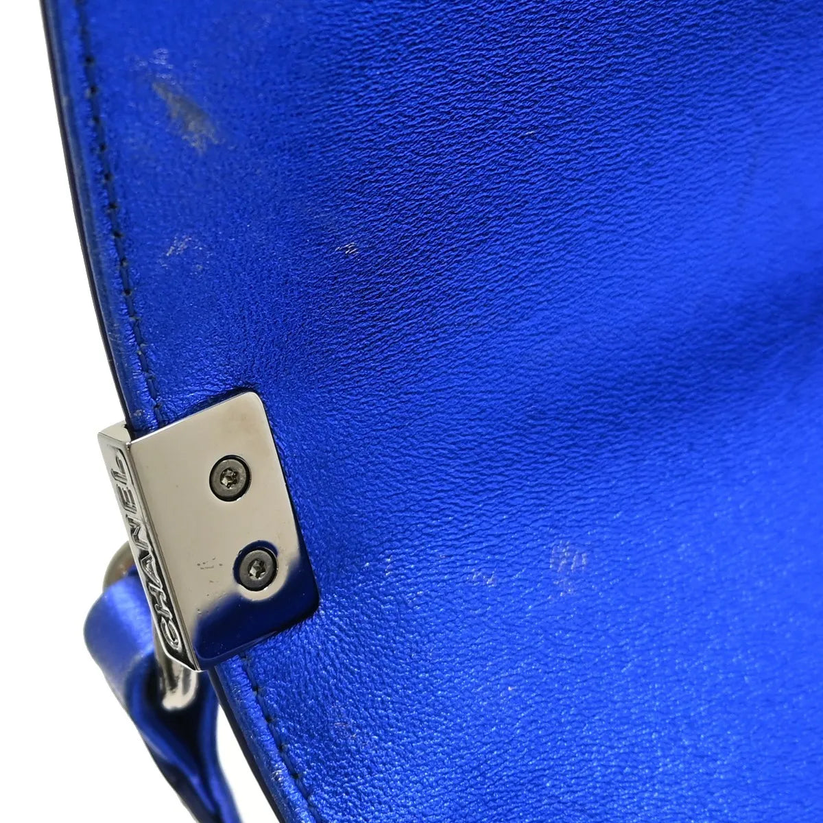 Chanel Boy Flap Quilted Patent Blue Patent_Leather Shoulder Bag Bag (Pre-Owned)