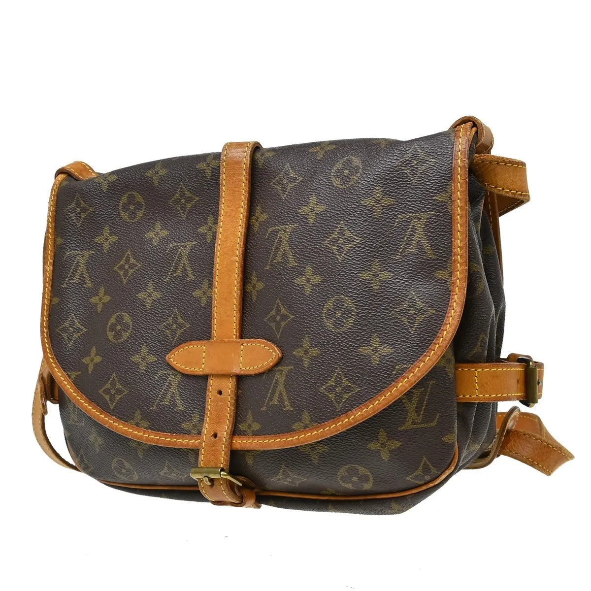 Louis Vuitton Saumur Handbag Monogram Canvas Brown Canvas Shoulder Bag Bag (Pre-Owned)