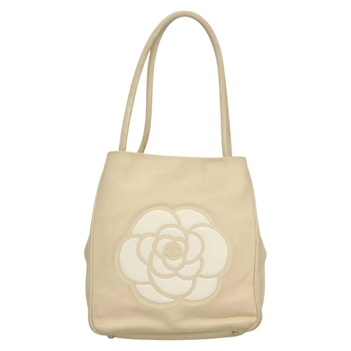 Chanel Camellia Tote Leather Beige Leather Tote Bag Bag (Pre-Owned)