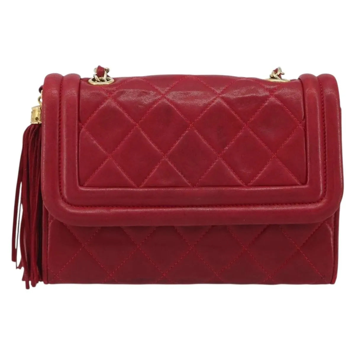 Chanel Vintage Tassel Flap Quilted Lambskin Red Leather Shoulder Bag Bag (Pre-Owned)
