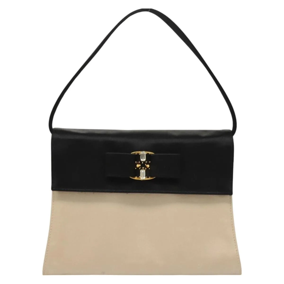 Salvatore Ferragamo Vala Suede Beige Satin Handbag (Pre-Owned)