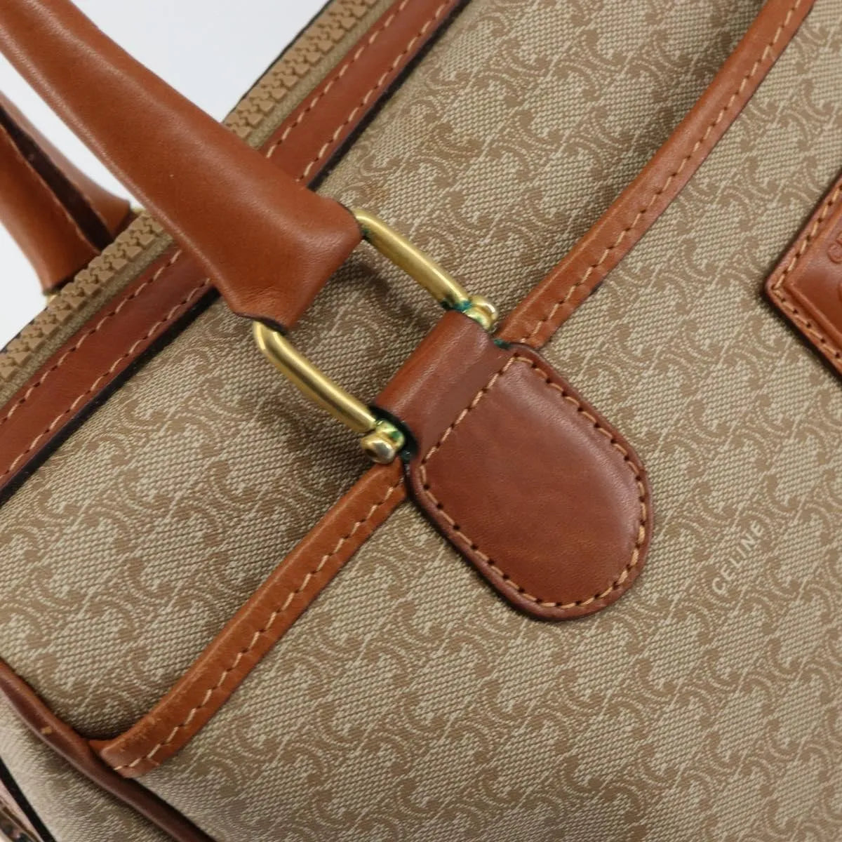 Celine Vintage Macadam Canvas Beige Canvas Handbag (Pre-Owned)