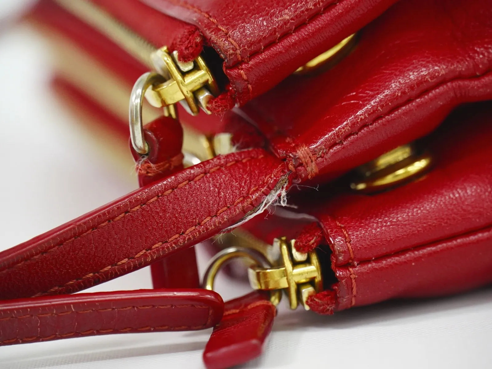 Celine Trio Leather Red Leather Shoulder Bag Bag (Pre-Owned)