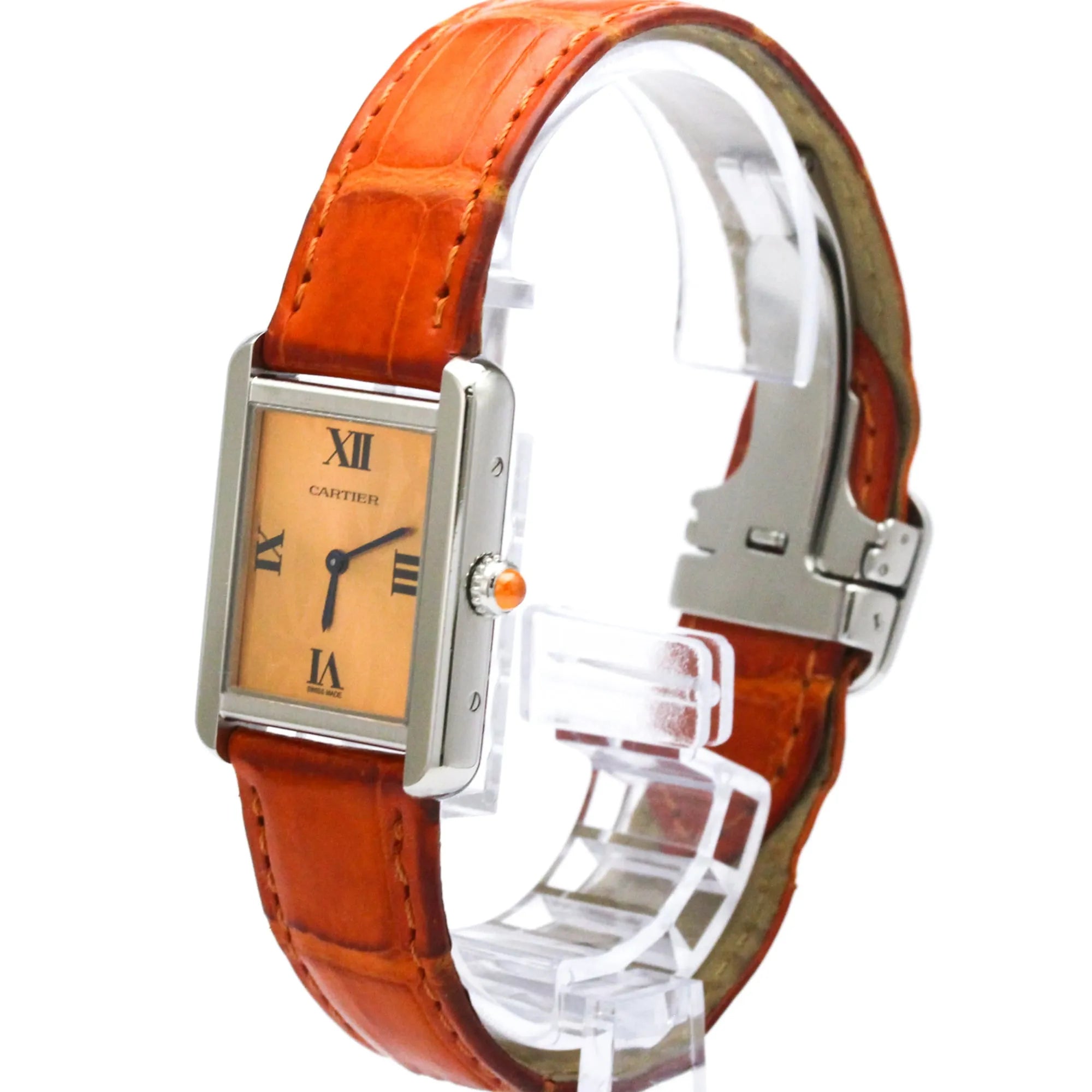 Cartier Tank Solo Quartz Rose Gold And Alligator Watch (Pre-Owned)