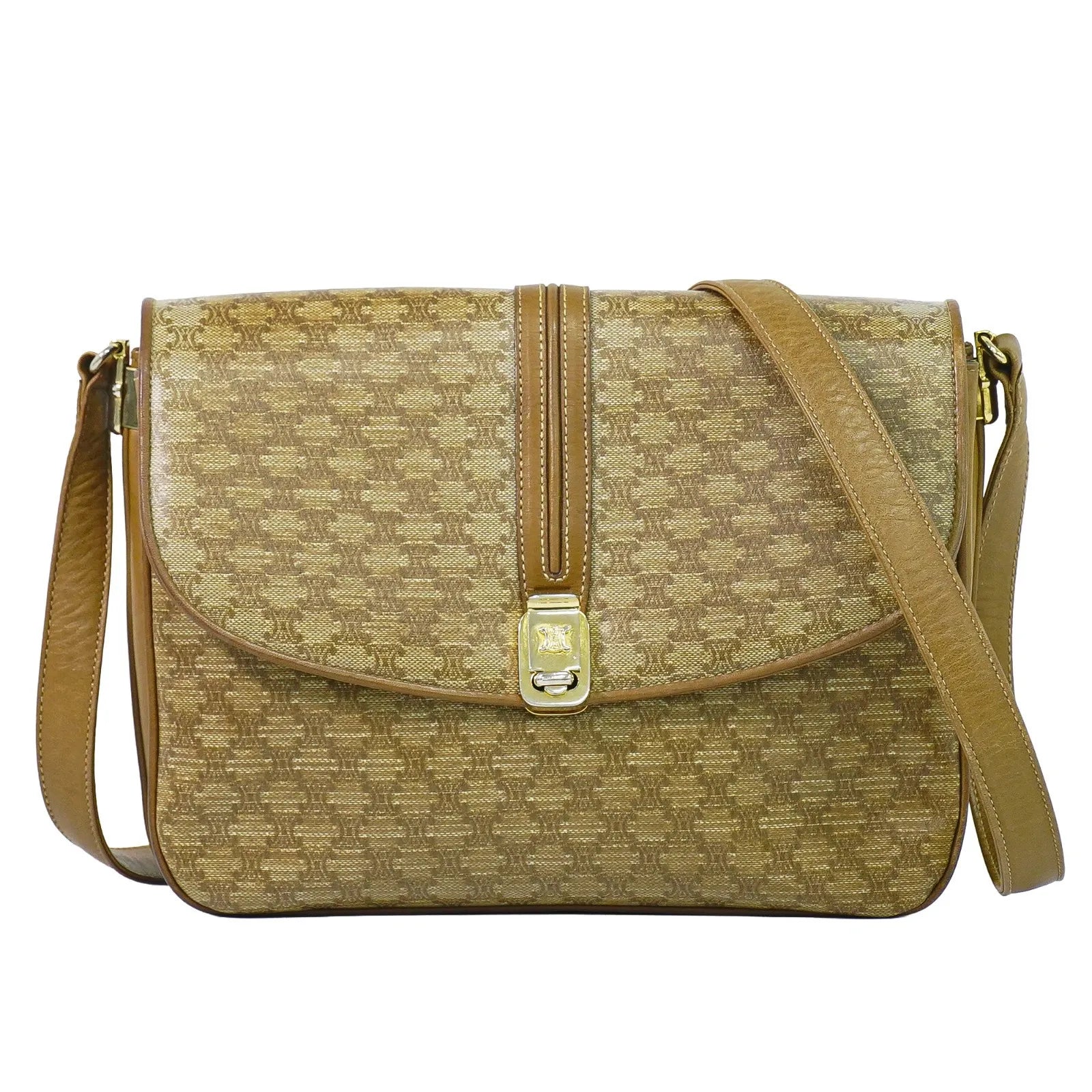 Celine Vintage Macadam Canvas And Leather Beige Canvas Shoulder Bag Bag (Pre-Owned)