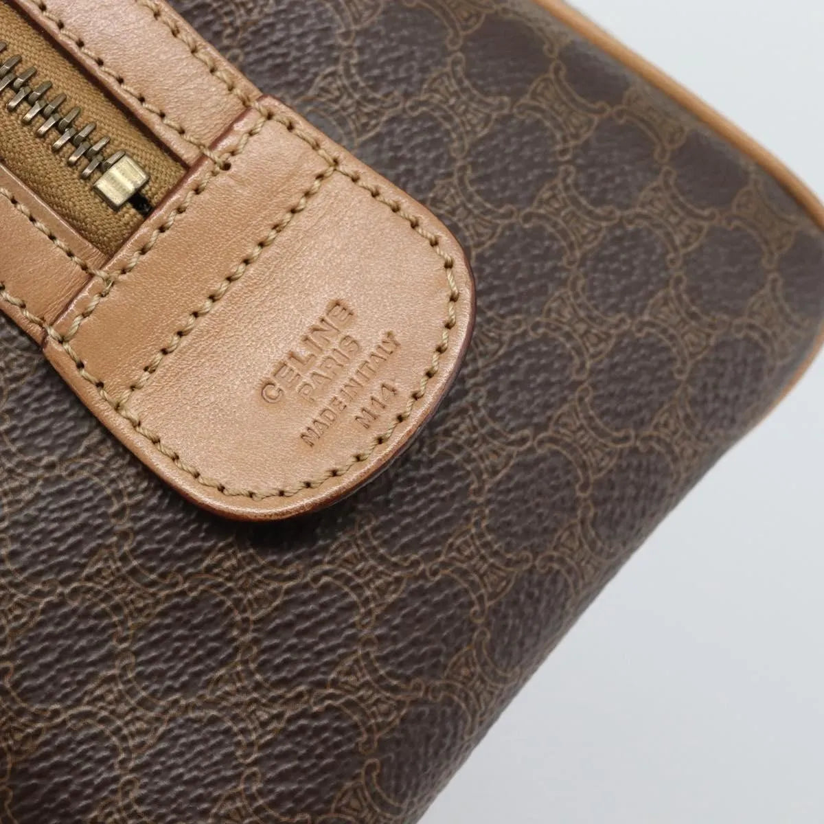 Celine Vintage Macadam Boston Canvas And Leather Brown Pvc Handbag (Pre-Owned)