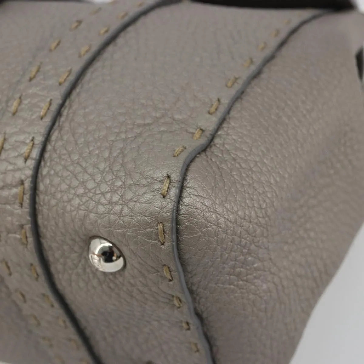 Fendi Selleria Linda Satchel Pebbled Leather Gray Leather Handbag (Pre-Owned)