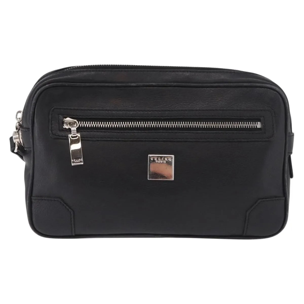 Celine Vintage Zip Wristlet Clutch Leather Black Leather Clutche & Pouche Bag (Pre-Owned)