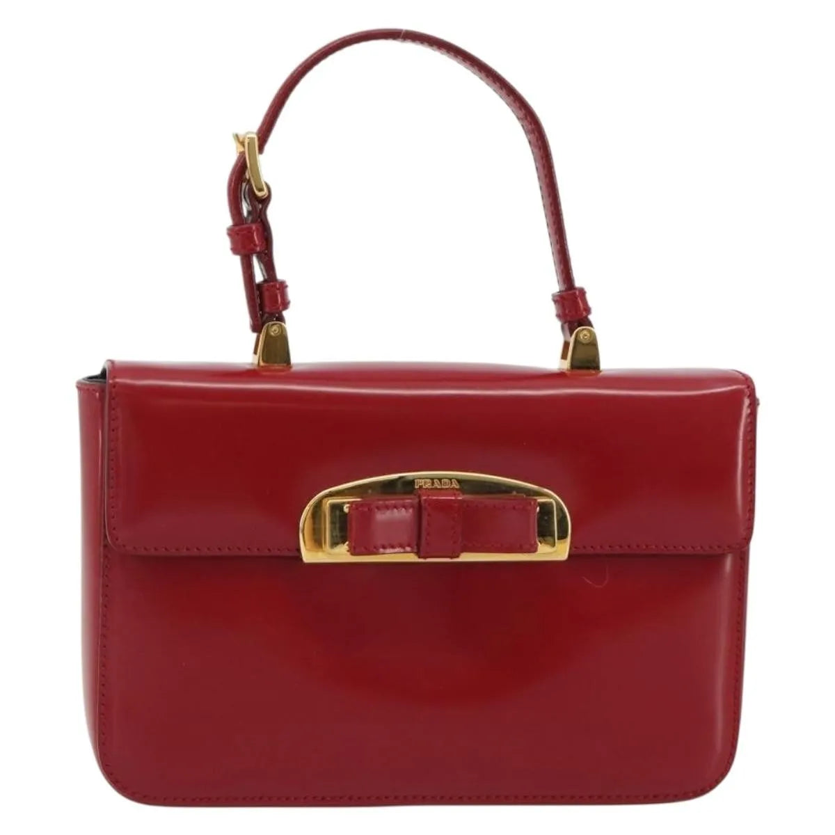 Prada Bow Top Handle Leather Red Leather Handbag (Pre-Owned)