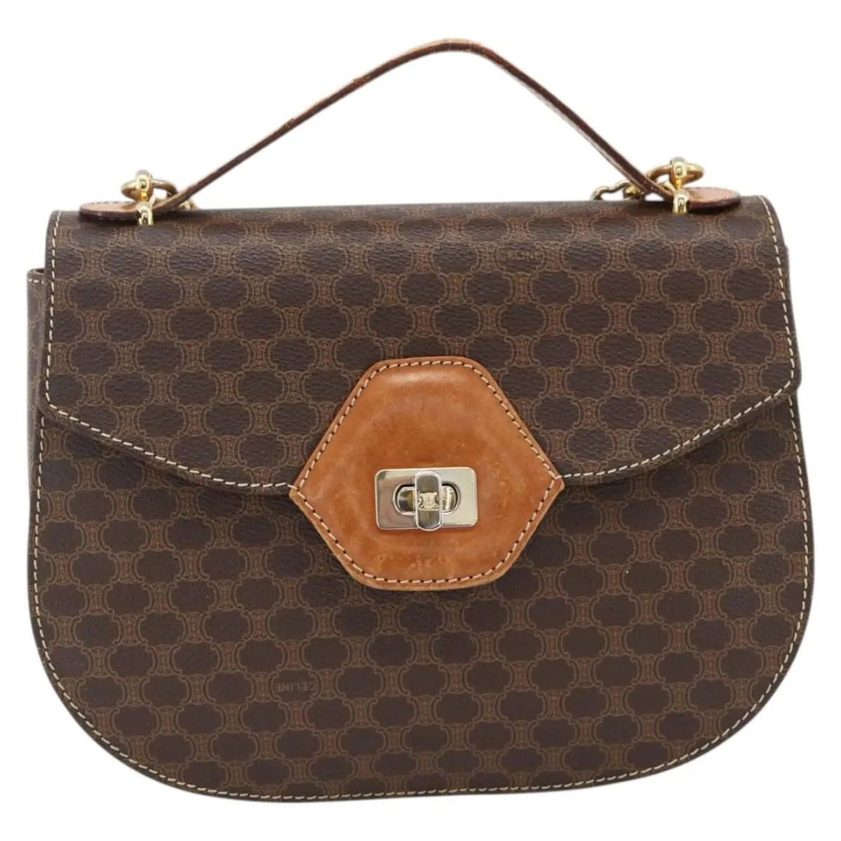 Celine Vintage Macadam Canvas And Leather Brown Canvas Handbag (Pre-Owned)