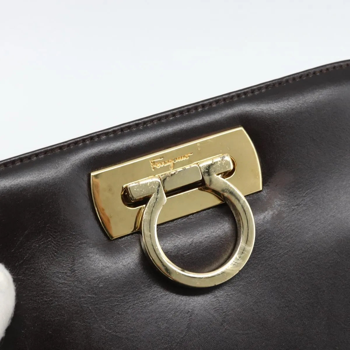 Salvatore Ferragamo Vintage Gancini Chain Leather Brown Leather Shoulder Bag Bag (Pre-Owned)