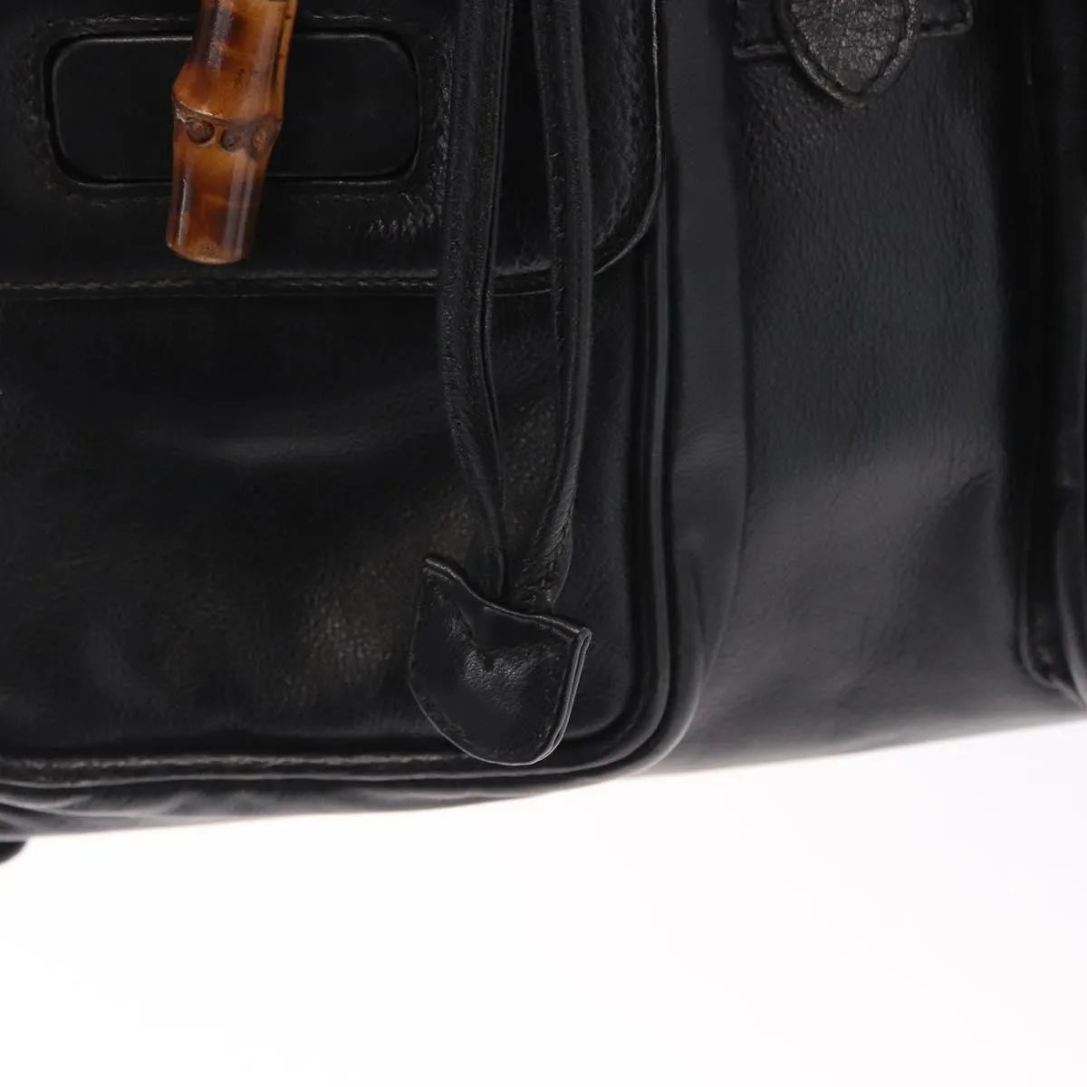 Gucci Vintage Bamboo Leather Black Leather Backpack Bag (Pre-Owned)
