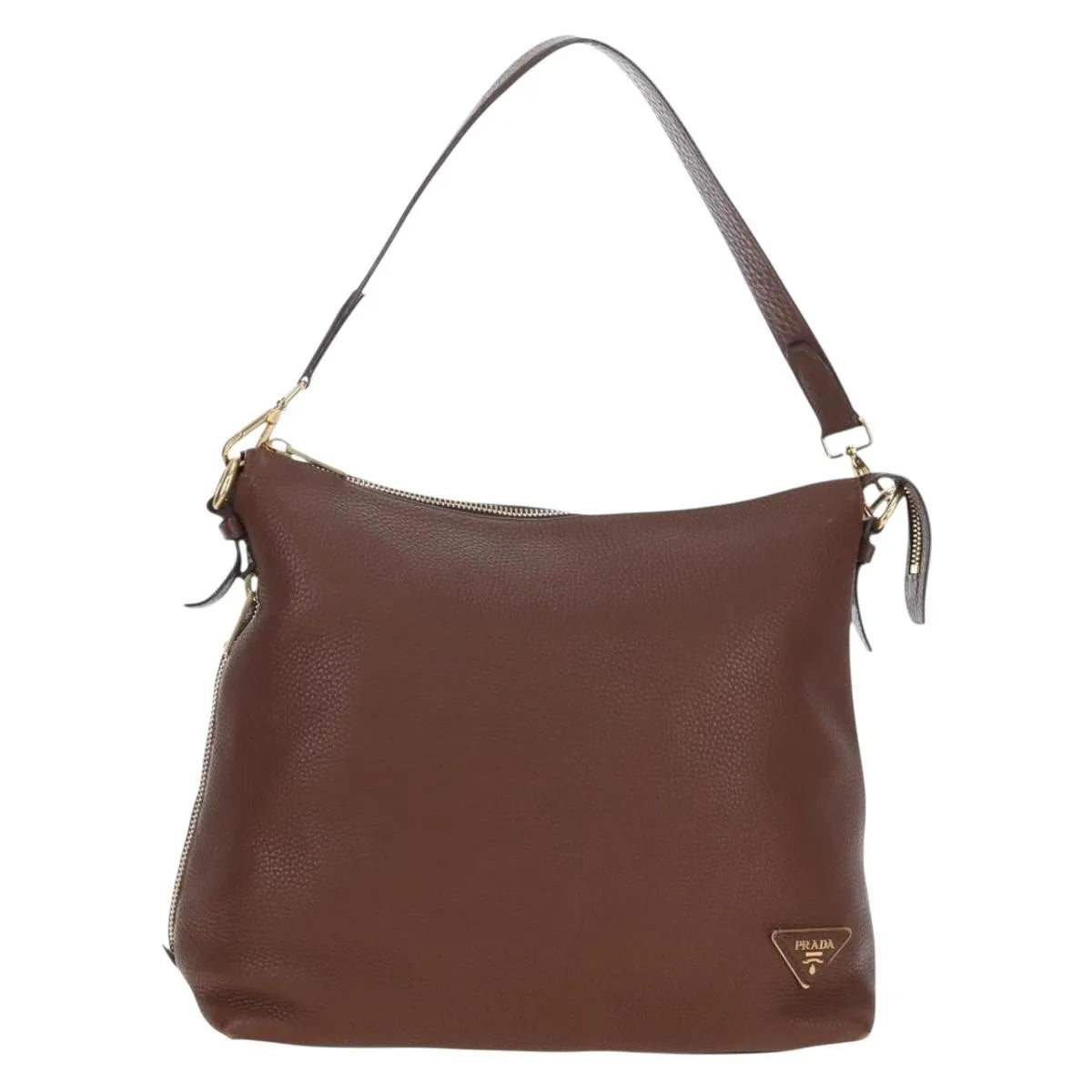 Prada Side Zip Hobo Soft Calf Brown Leather Shoulder Bag Bag (Pre-Owned)