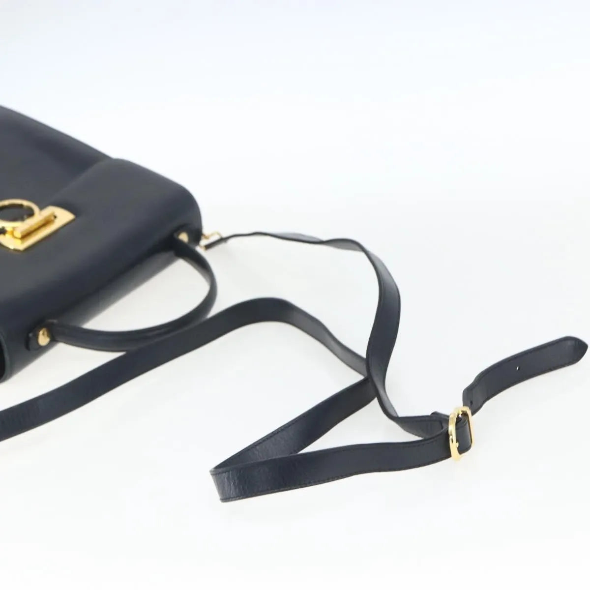 Salvatore Ferragamo Gancini Convertible Top Handle Leather Navy Leather Handbag (Pre-Owned)