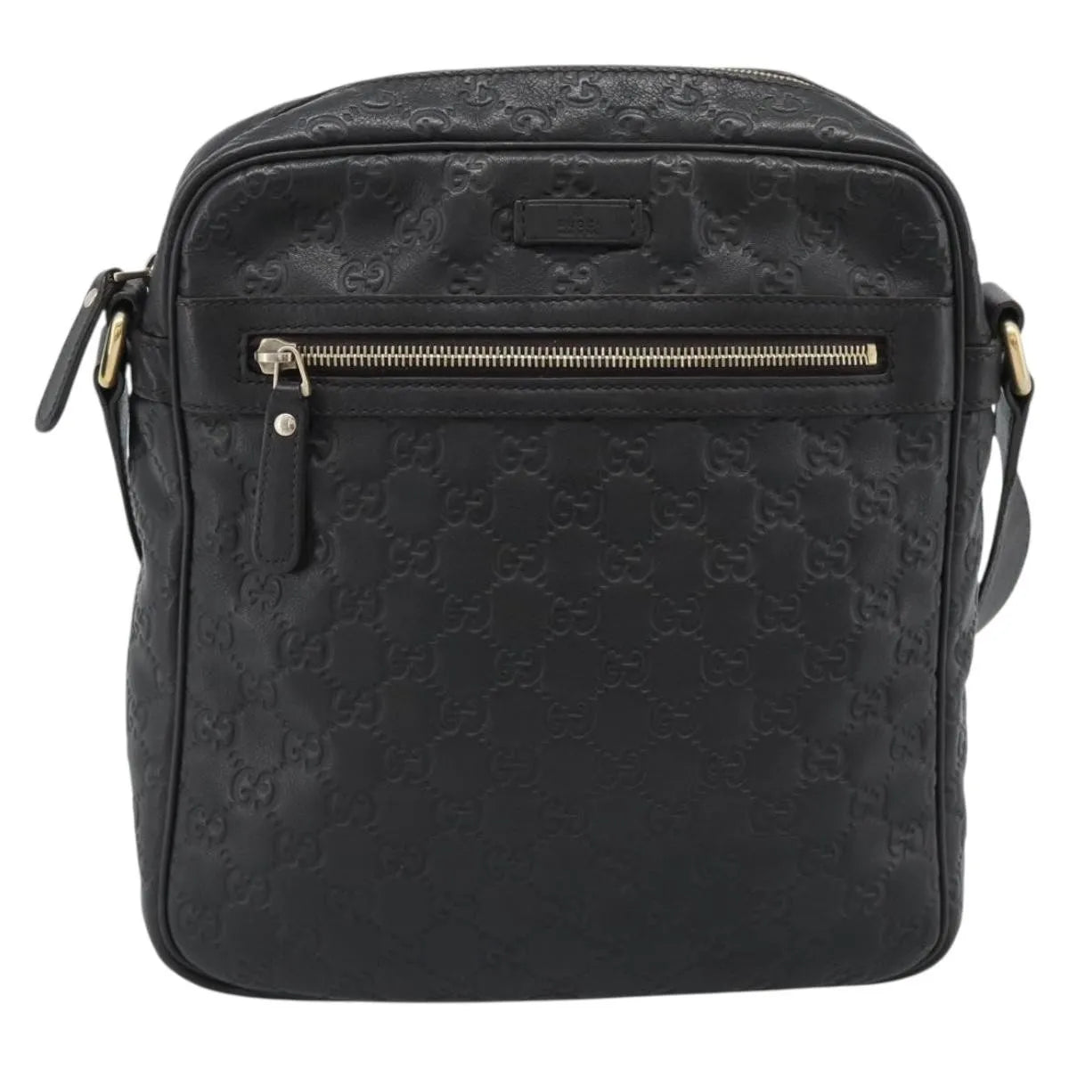Gucci Front Zip Messenger Guccissima Leather Black Leather Shoulder Bag Bag (Pre-Owned)