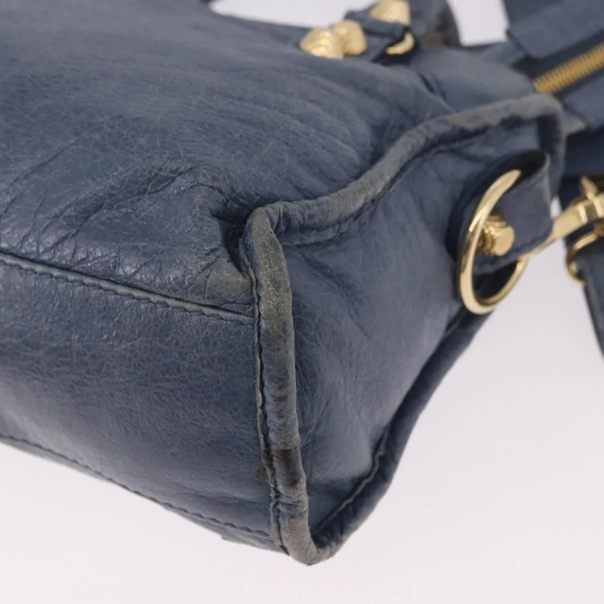 Balenciaga City Giant Studs Leather Blue Leather Handbag (Pre-Owned)