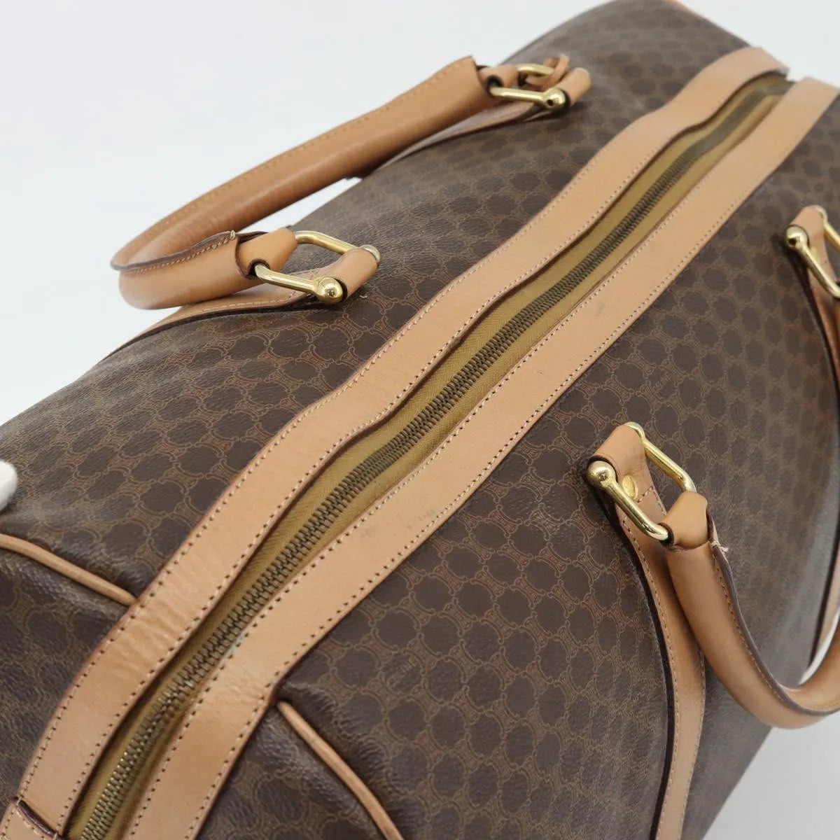 Celine Vintage Duffle Canvas And Leather Brown Canvas Travel Bag Bag (Pre-Owned)