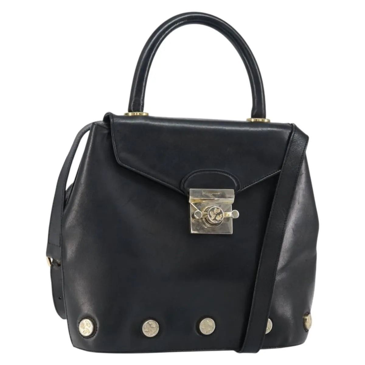 Salvatore Ferragamo Vintage Leather Black Leather Handbag (Pre-Owned)