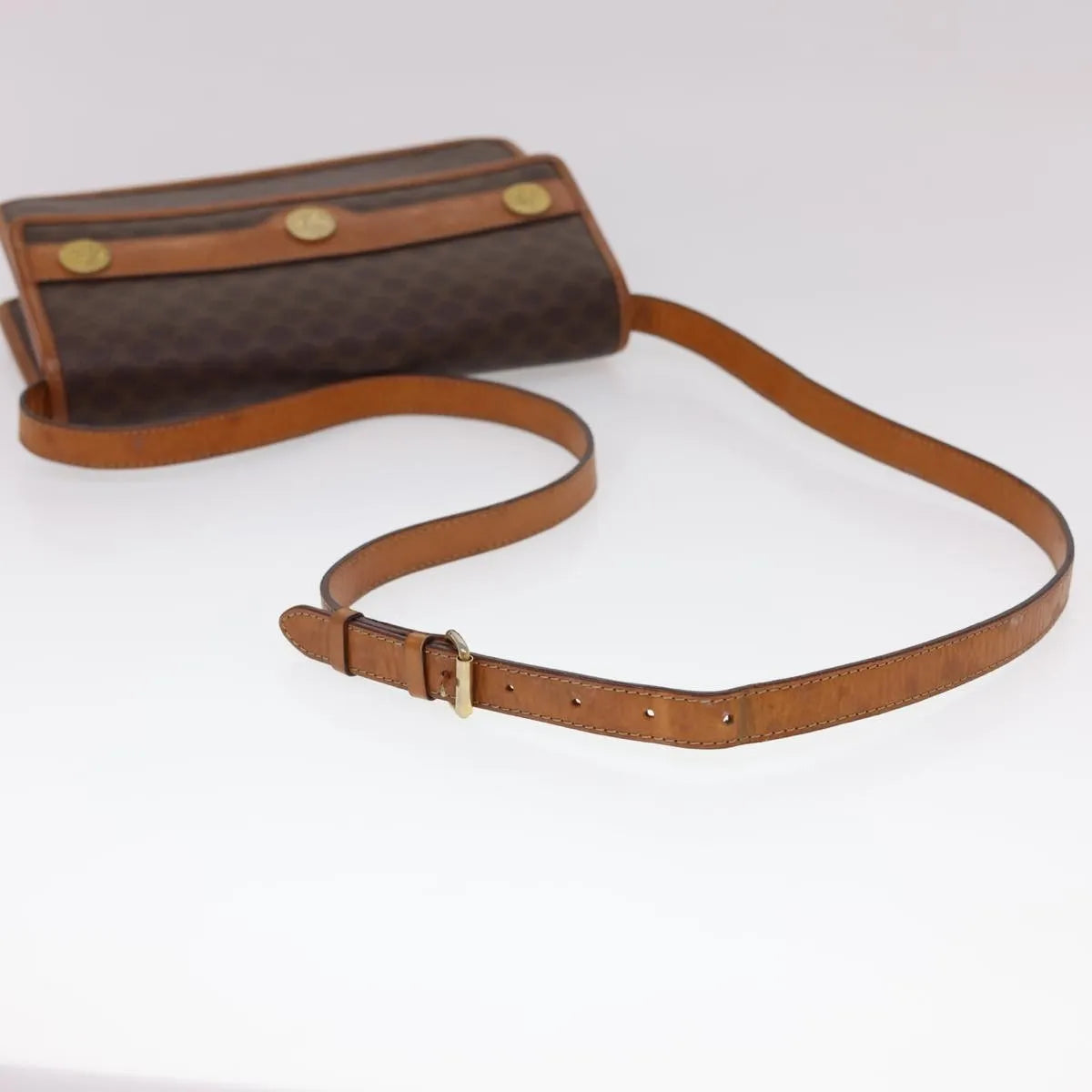 Celine Vintage Macadam Canvas And Leather Brown Canvas Shoulder Bag Bag (Pre-Owned)