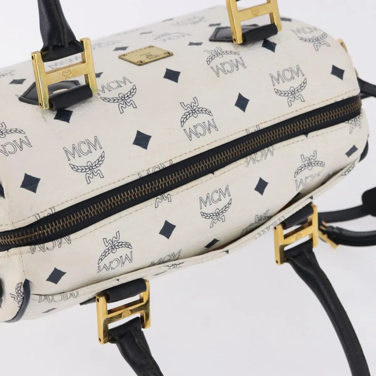 MCM Visetos Logogramme Leather White Leather Handbag (Pre-Owned)