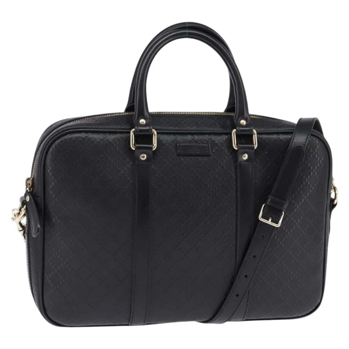 Gucci Bright Convertible Diamante Leather Black Leather Briefcase Bag (Pre-Owned)