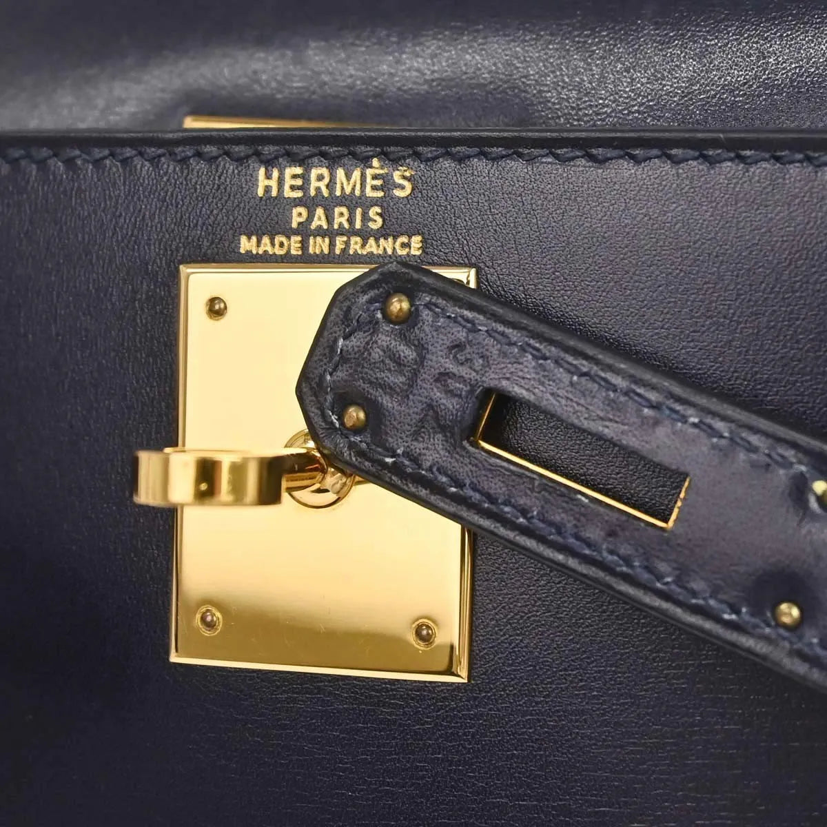 Hermes Kelly Sellier Box Calf Blue Calfskin Handbag (Pre-Owned)