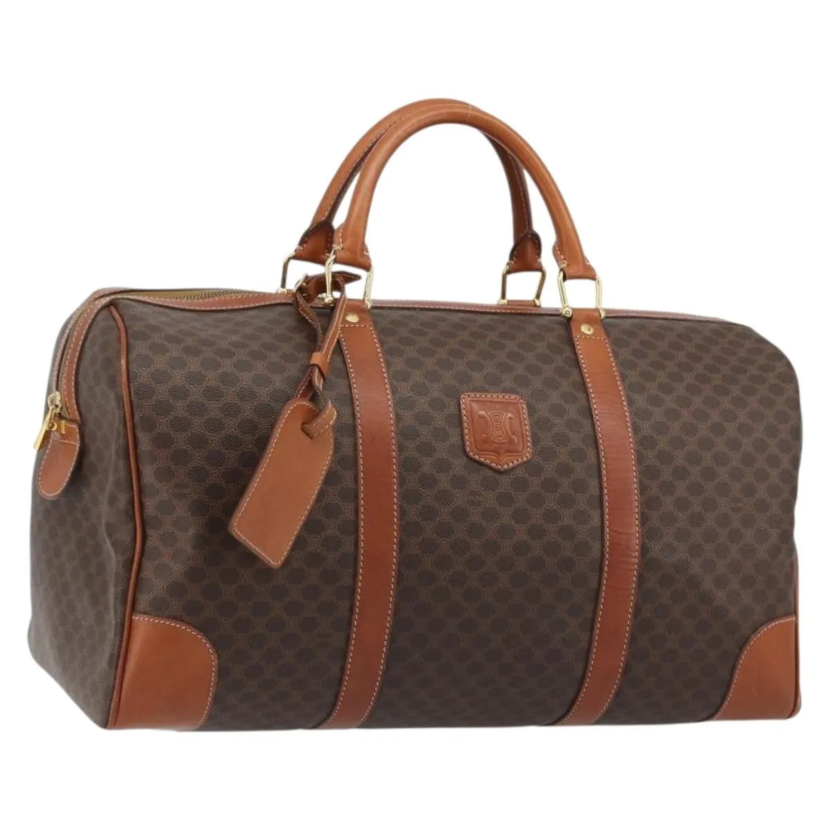 Celine Vintage Duffle Canvas And Leather Brown Canvas Travel Bag Bag (Pre-Owned)