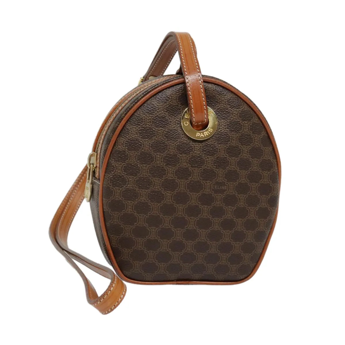 Celine Vintage Macadam Circle Logo Canvas And Leather Brown Canvas Shoulder Bag Bag (Pre-Owned)