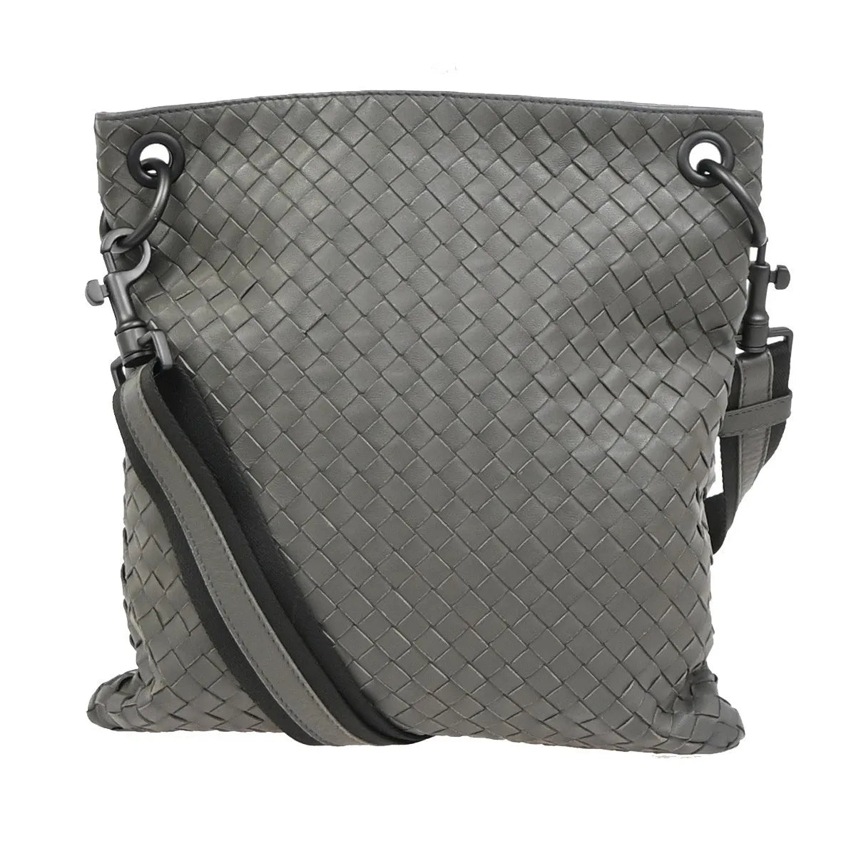 Bottega Veneta Flat Messenger Intrecciato Nappa Gray Leather Shoulder Bag Bag (Pre-Owned)