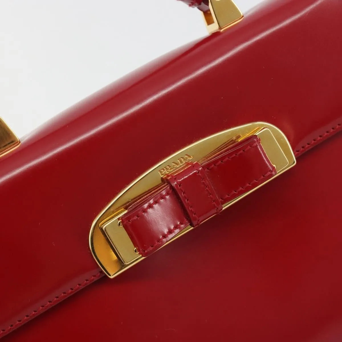 Prada Bow Top Handle Leather Red Leather Handbag (Pre-Owned)