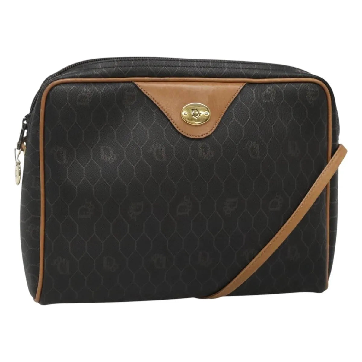 Christian Dior Vintage Honeycomb Canvas And Leather Black Canvas Shoulder Bag Bag (Pre-Owned)