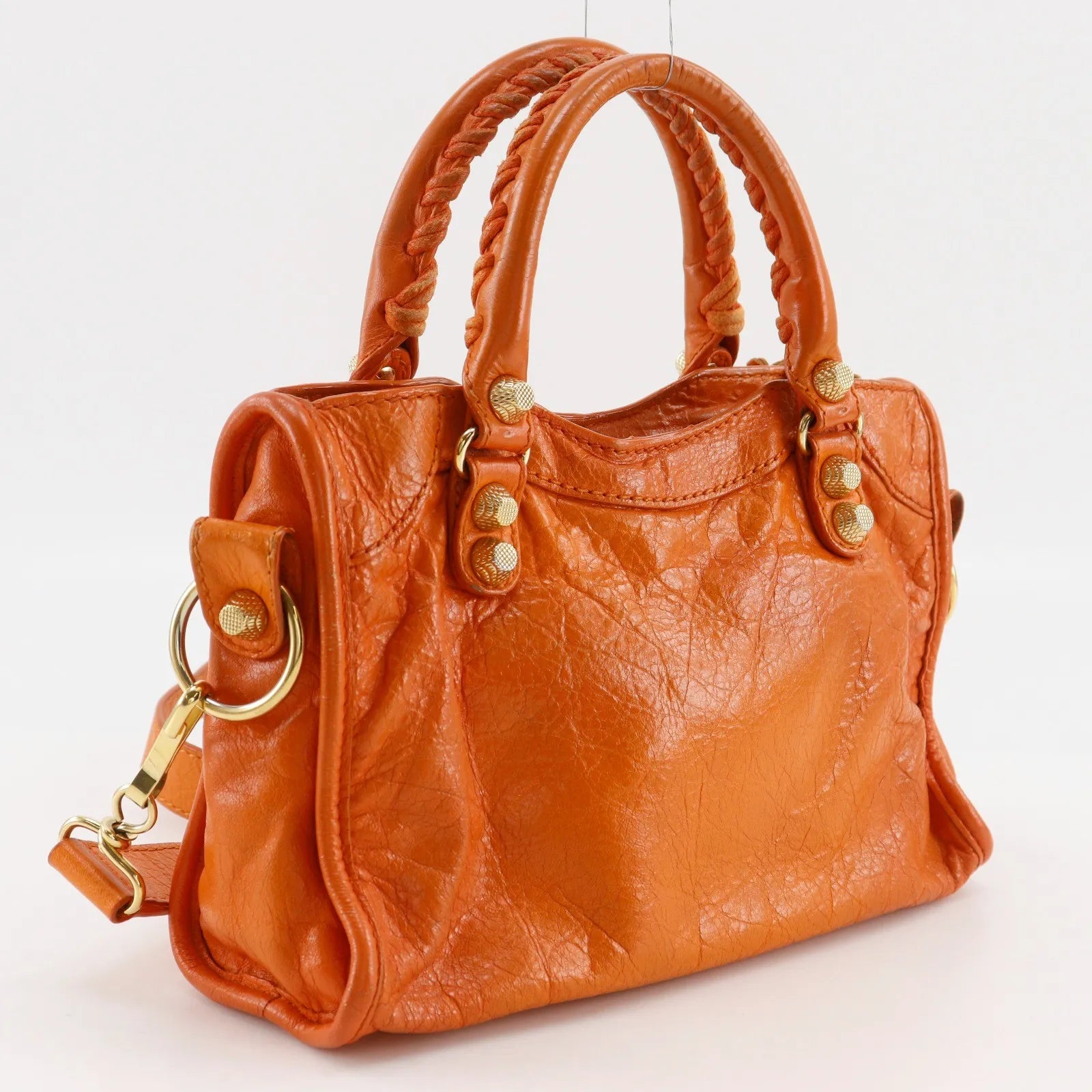 Balenciaga City Classic Studs Leather Orange Calfskin Handbag (Pre-Owned)