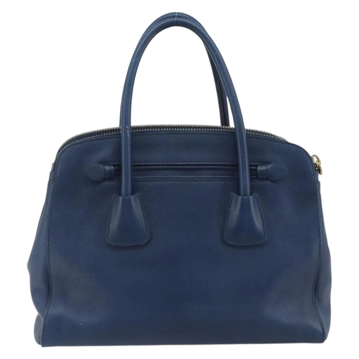 Prada Cuir Frame Double Zip Tote Saffiano Leather Blue Leather Tote Bag Bag (Pre-Owned)