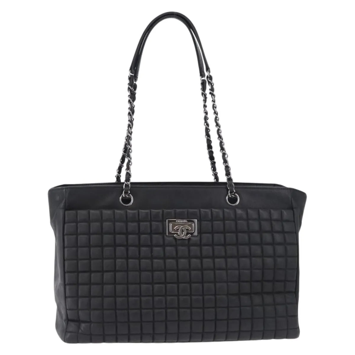 Chanel Cc Lock Bubble Tote Quilted Iridescent Calfskin Black Leather Tote Bag Bag (Pre-Owned)
